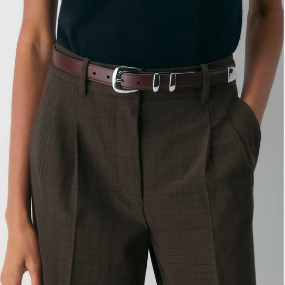 ARITZIA Legendary Solid Brass Leather Belt in color Dark Brown/Silver - Picture 1 of 6